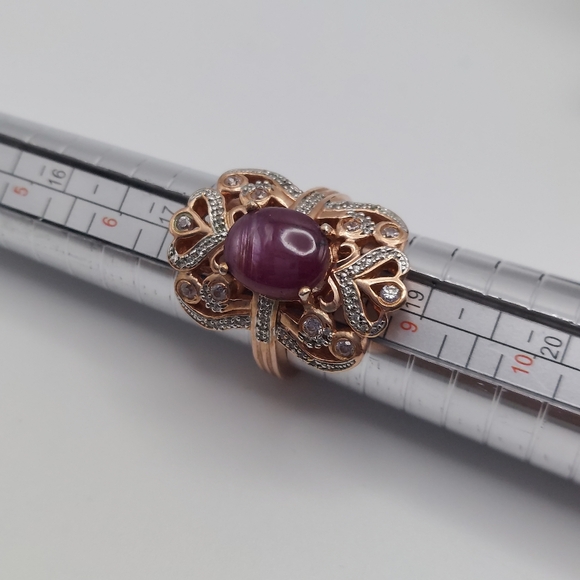 Vintage Rose GOS 925 Purple Cabachon & CZ Embellishments Cocktail Ring, sz 8,GC. - Picture 9 of 10